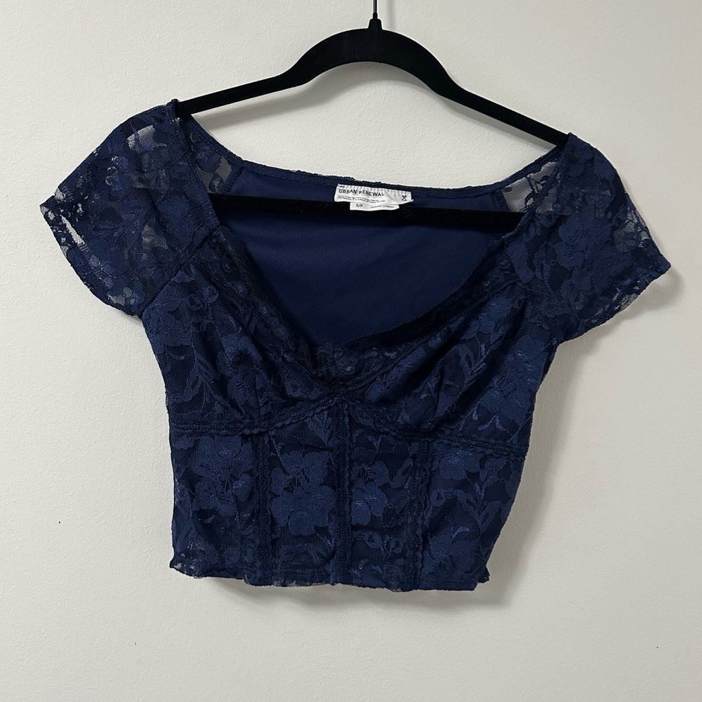 Urban Renewal Blue Cap Sleeve Fitted Crop Blouse